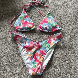 Hollister Floral Ribbed Bikini Set in Pink, Blue, Green, Yellow